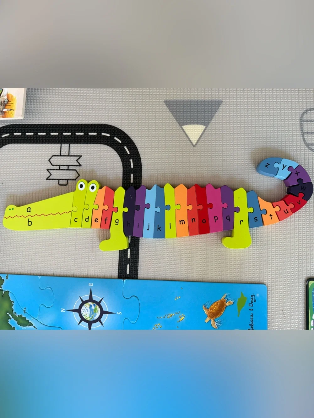 Alphabet Wooden Crocodile Puzzle Toy Multicolor.  Original box.  Mint condition